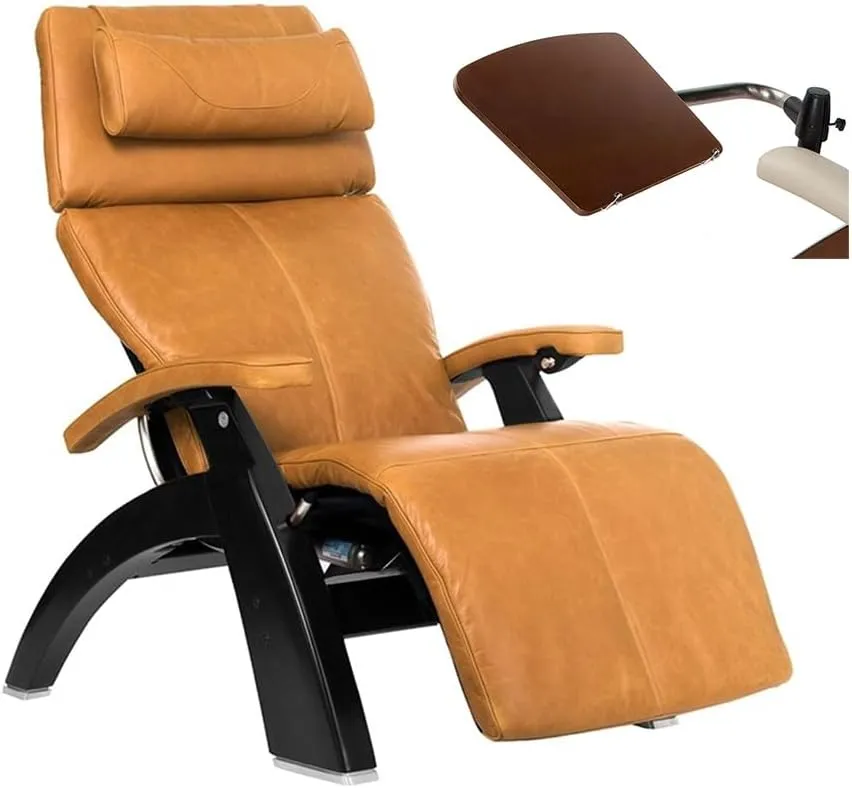 Human Touch Perfect Chair PC-610 Omni-Motion Classic Power Zero Gravity Recliner Performance Memory Foam Package Matte Black   Laptop Desk - Sycamore Premium Leather
