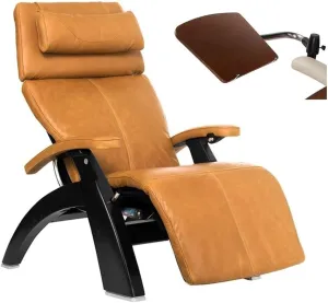 Human Touch Perfect Chair PC-610 Omni-Motion Classic Power Zero Gravity Recliner Performance Memory Foam Package Matte Black   Laptop Desk - Sycamore Premium Leather