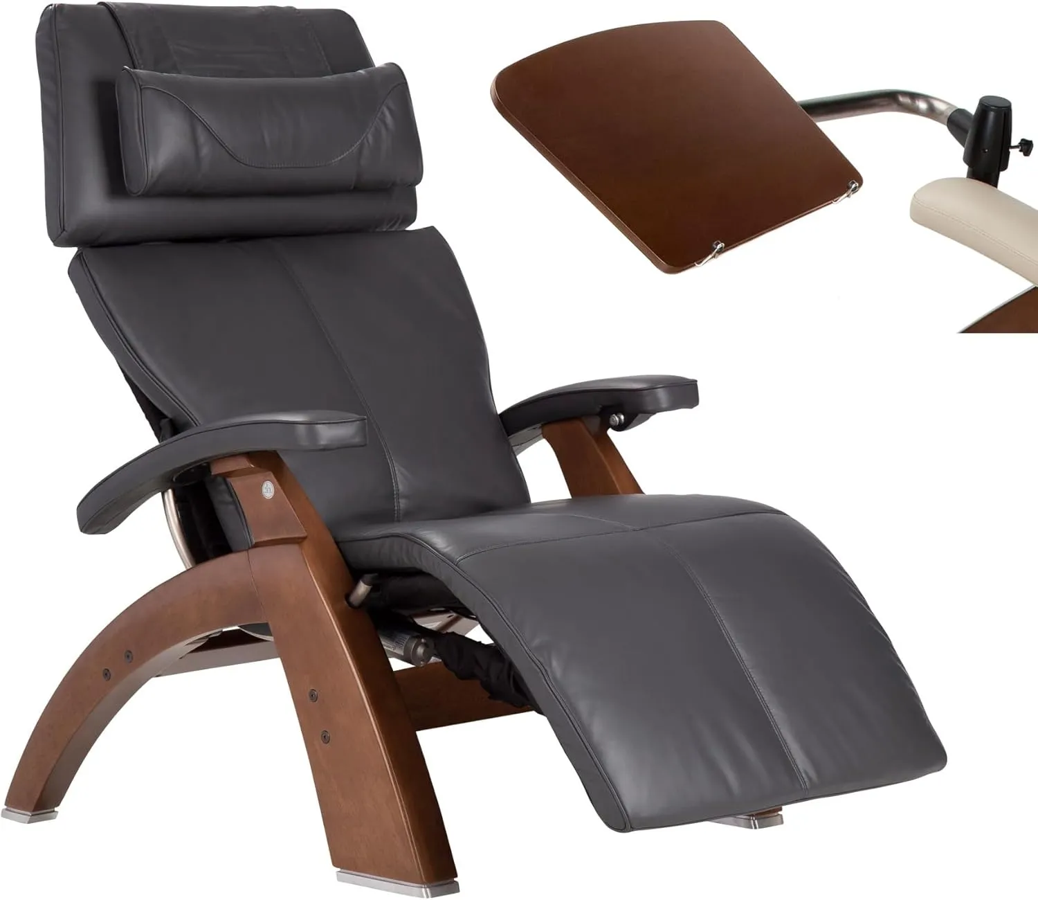 Human Touch Perfect Chair PC-610 Omni-Motion Classic Power Zero Gravity Recliner Supreme Upholstery Package Walnut   Laptop Desk - Gray Premium Leather