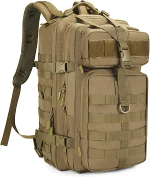 HUNTVP Military Tactical Backpack 45L Tactical Laptop Backpack MOLLE Backpack 1000D 3 Day Assault Pack Army Camping Hiking Rucksack Outdoor Backpack (Brown)