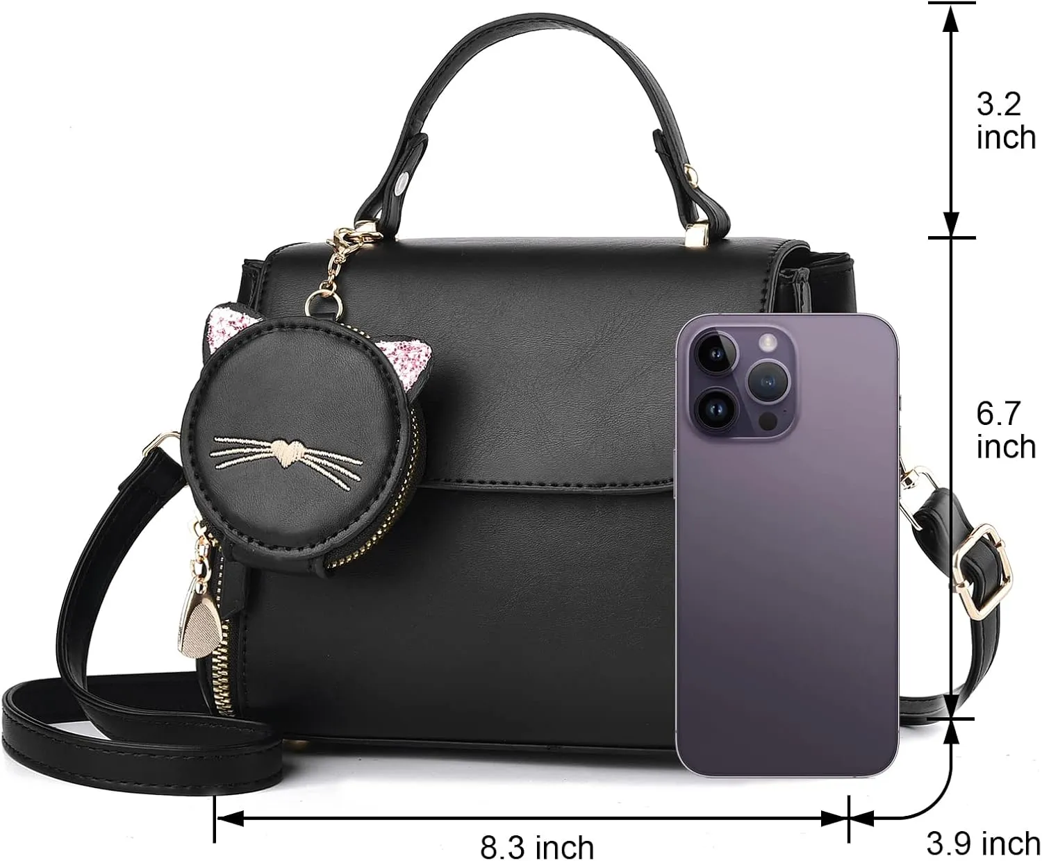 I IHAYNER Fashion Purses and Handbags for Women Top Handle Bag Girls Small Crossbody Shoulder Bag for Ladies with Kitty Purse