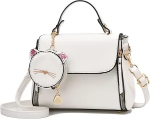I IHAYNER Fashion Purses and Handbags for Women Top Handle Bag Girls Small Crossbody Shoulder Bag for Ladies with Kitty Purse