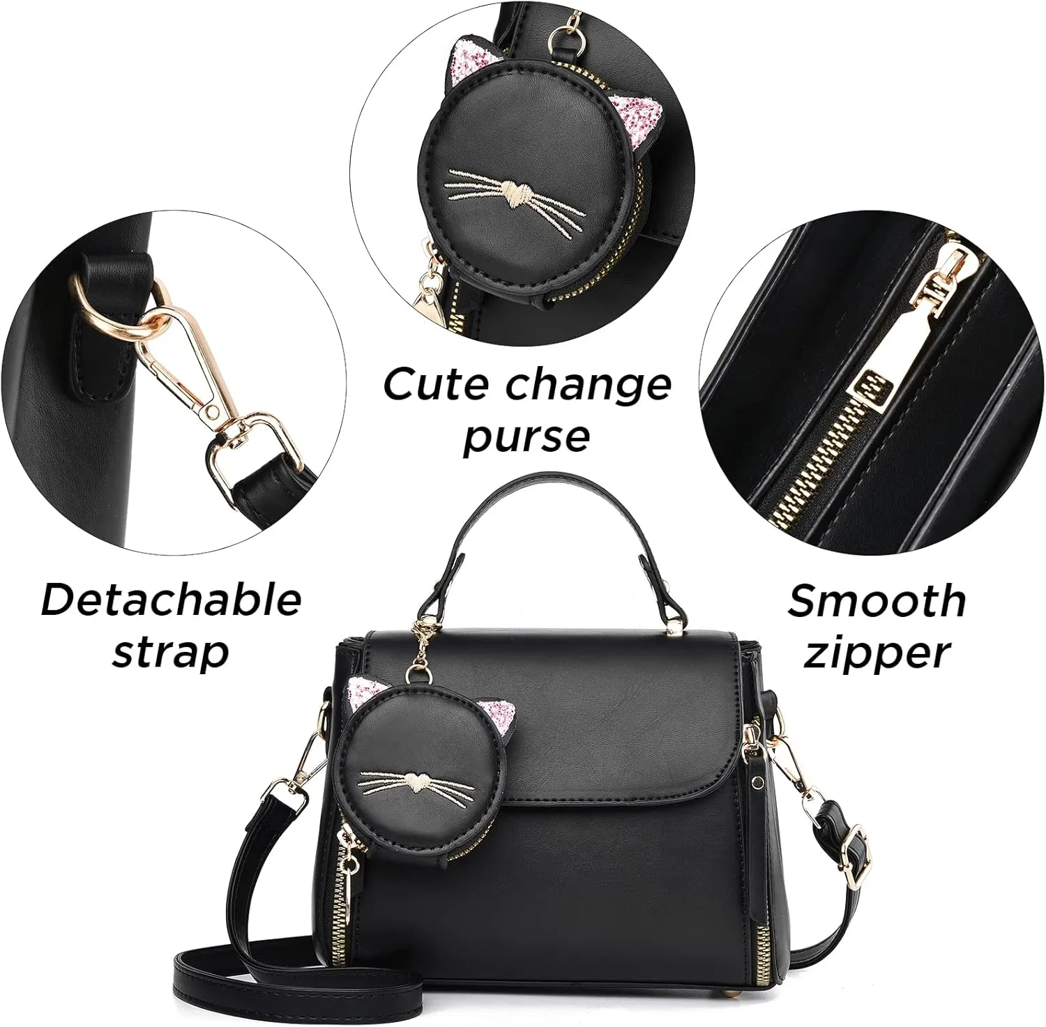 I IHAYNER Fashion Purses and Handbags for Women Top Handle Bag Girls Small Crossbody Shoulder Bag for Ladies with Kitty Purse