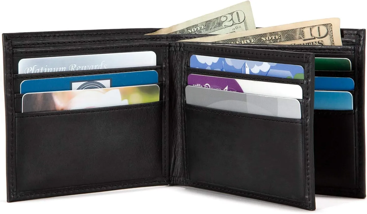 ID Stronghold Extra Capacity Bifold Wallet for Men - RFID Blocking Genuine Leather Wallet Luxury Black