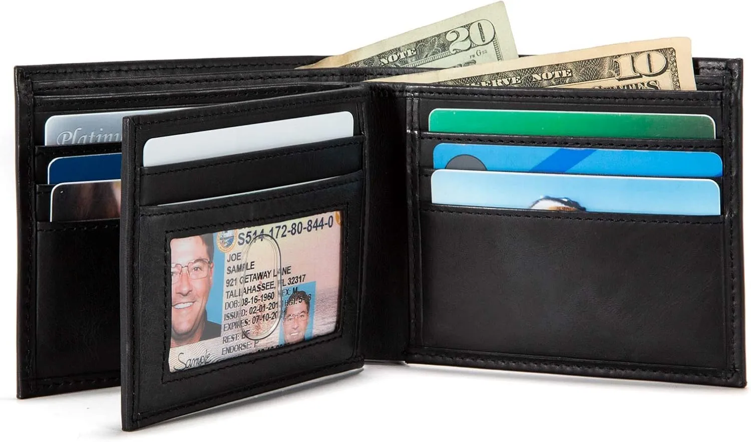 ID Stronghold Extra Capacity Bifold Wallet for Men - RFID Blocking Genuine Leather Wallet Luxury Black