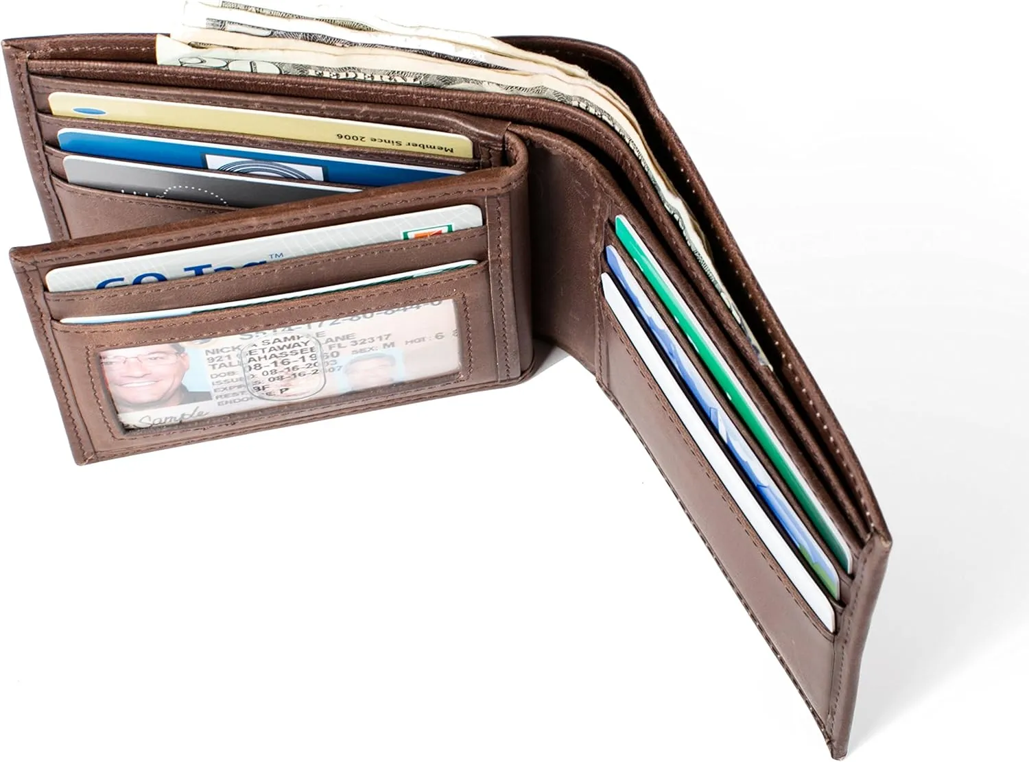 ID Stronghold Extra Capacity Bifold Wallet for Men - RFID Blocking Genuine Leather Wallet Luxury Brown