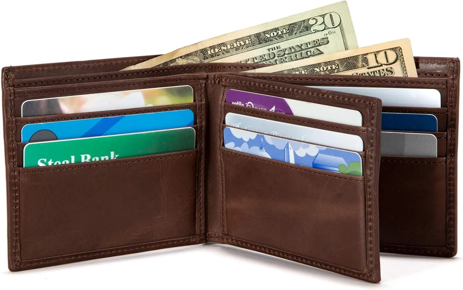 ID Stronghold Extra Capacity Bifold Wallet for Men - RFID Blocking Genuine Leather Wallet Luxury Brown