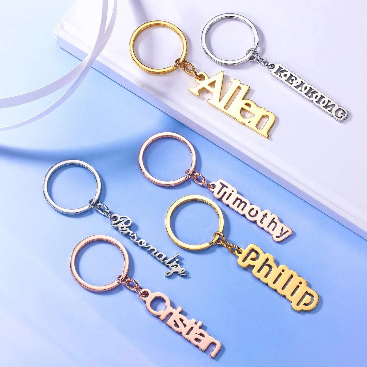 INBLUE Custom Name Keychains for Women Stainless Steel Personalized Engraved Letters Key Chain for Bag Charm Purse Handbags
