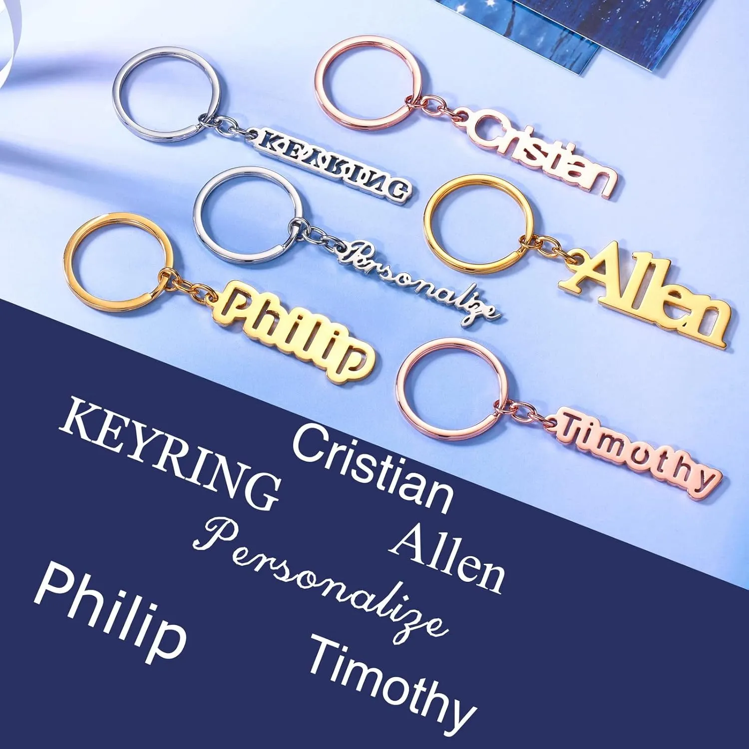 INBLUE Custom Name Keychains for Women Stainless Steel Personalized Engraved Letters Key Chain for Bag Charm Purse Handbags