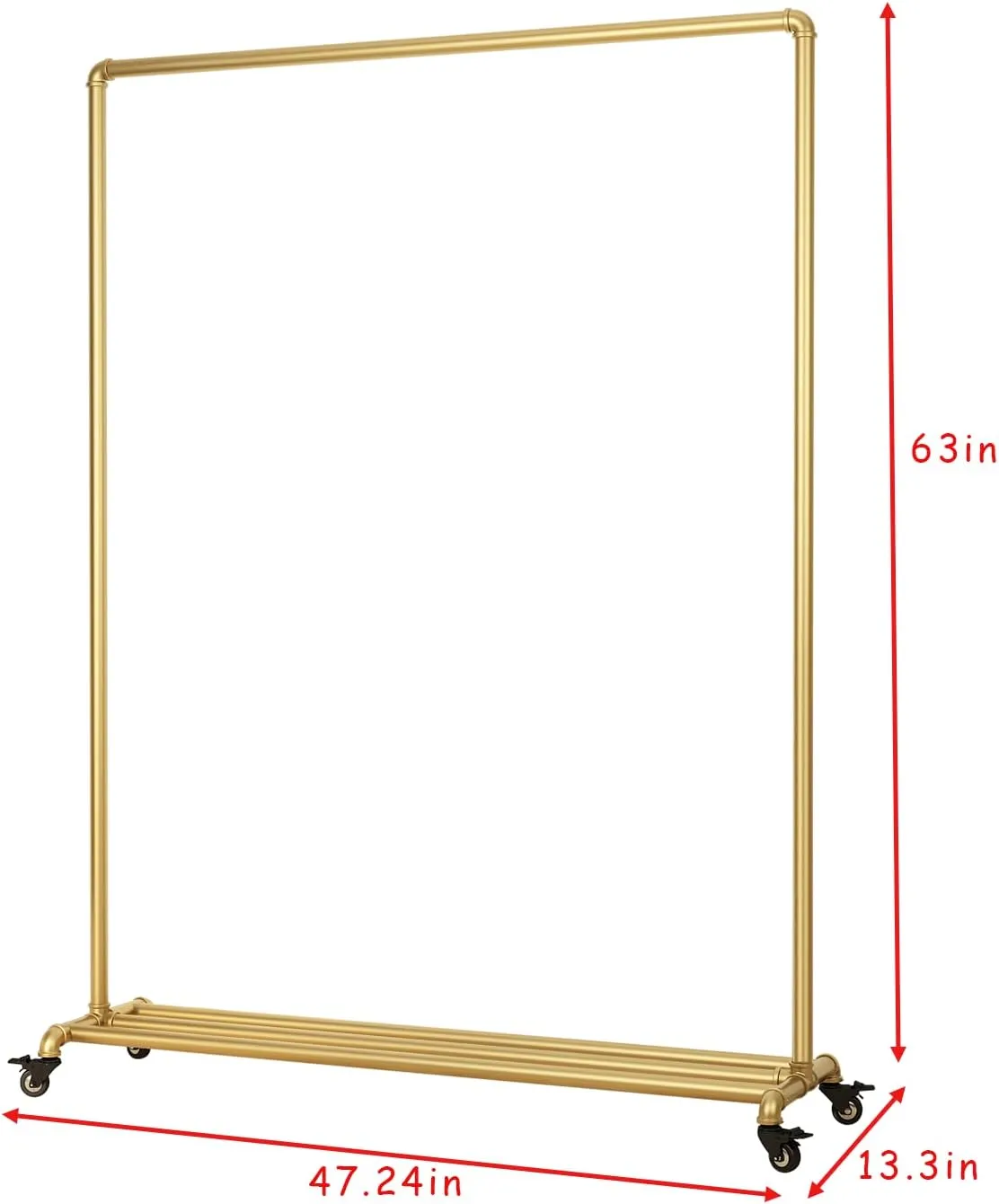 Industrial Gold Clothing Racks on Wheels, Boutique Display Gold Clothes Rack with Shelf, Rolling Garment Rack for Retail Use
