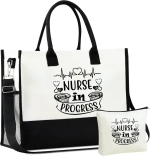 InnoBeta Future Nurse Gifts, Canvas Tote Bag with Top Zipper Closure and Shoulder Strap for Birthday, Christmas and Every Special Occasion