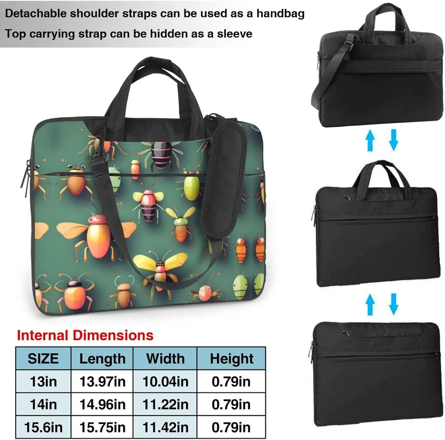 Insect Atlas Prints Laptop Bag - with Soft Interior, Multiple Pockets - Ideal for Men, Travel and Business