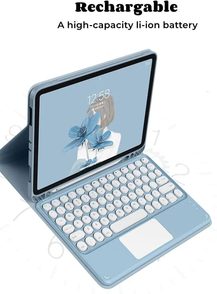 iPad 10.2 Keyboard Case for 9/iPad 8/iPad7 (2021/2020/2019)Touchpad Detachable with Pencil Holder Slim Leather Folio Smart Cover 9/8/7 Generation (iPad9/iPad8/iPad7, Sky Blue)