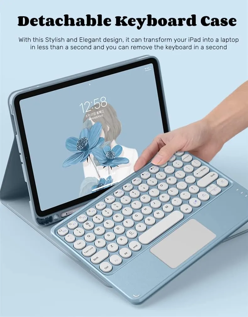 iPad 10.2 Keyboard Case for 9/iPad 8/iPad7 (2021/2020/2019)Touchpad Detachable with Pencil Holder Slim Leather Folio Smart Cover 9/8/7 Generation (iPad9/iPad8/iPad7, Sky Blue)