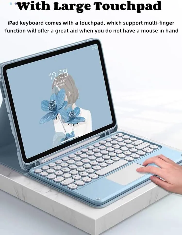 iPad 10.2 Keyboard Case for 9/iPad 8/iPad7 (2021/2020/2019)Touchpad Detachable with Pencil Holder Slim Leather Folio Smart Cover 9/8/7 Generation (iPad9/iPad8/iPad7, Sky Blue)