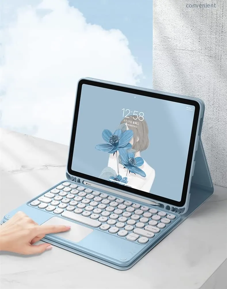 iPad 10.2 Keyboard Case for 9/iPad 8/iPad7 (2021/2020/2019)Touchpad Detachable with Pencil Holder Slim Leather Folio Smart Cover 9/8/7 Generation (iPad9/iPad8/iPad7, Sky Blue)