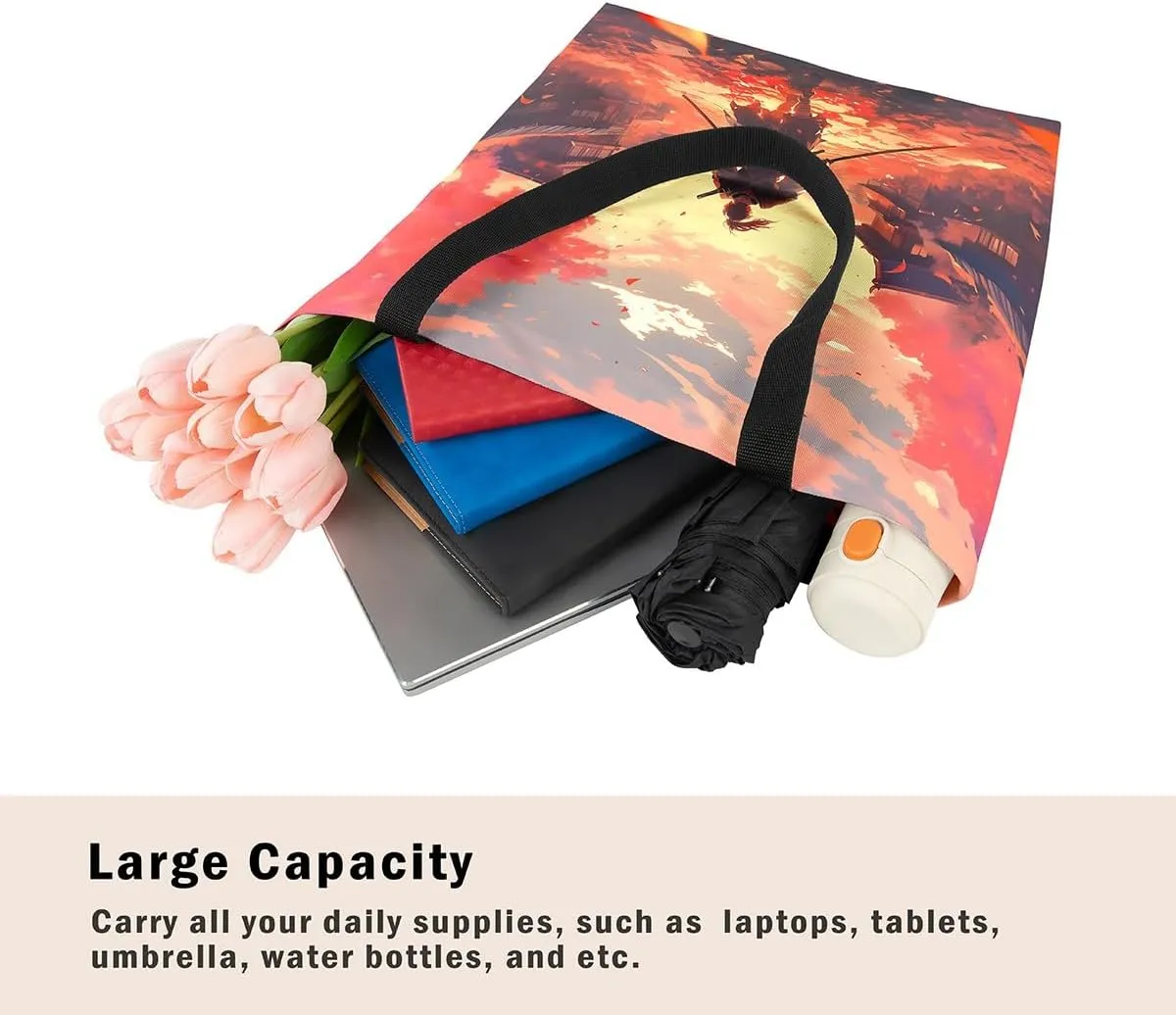 Japanese Style Canvas Bag Oriental Ukiyoe Grocery Bag, Cherry Blossoms Canvas Tote Bag