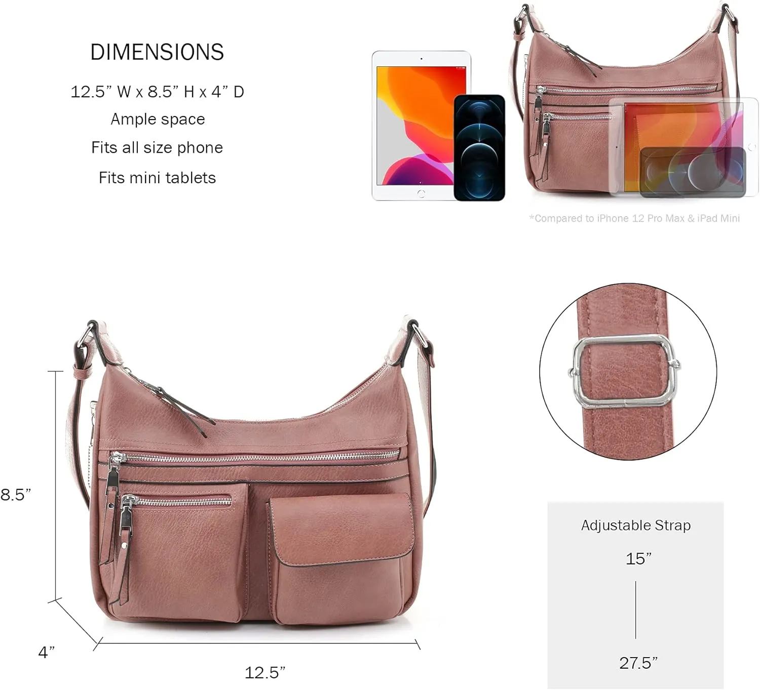 JESSIE & JAMES Large Concealed Carry Crossbody Bag For Women Gunbag Shoulder Purse With Detachable Holster