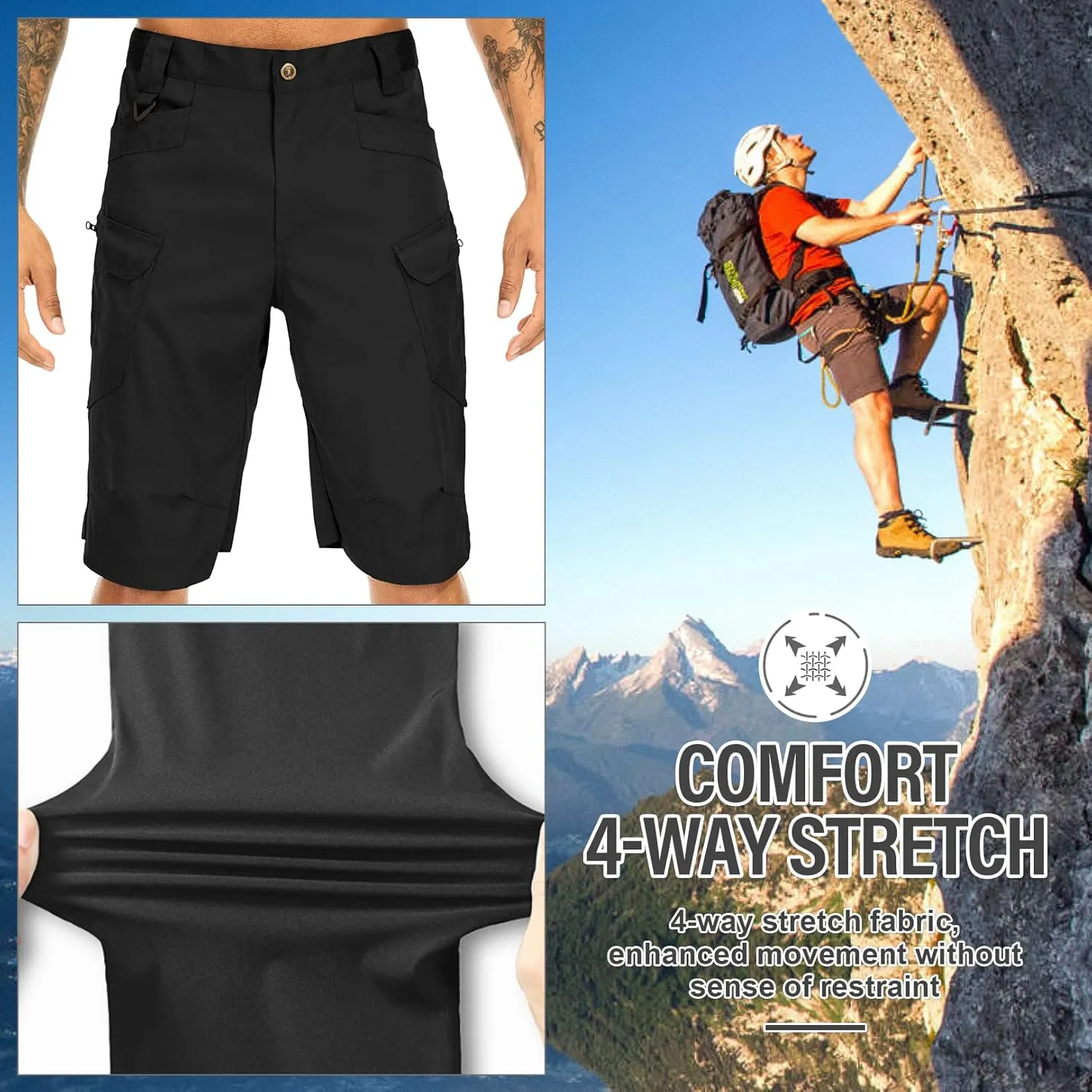 Jessie Kidden Mens Tactical Stretch Outdoor Cargo Shorts Wear Resistant Rip Stop Work Hiking Fishing Shorts