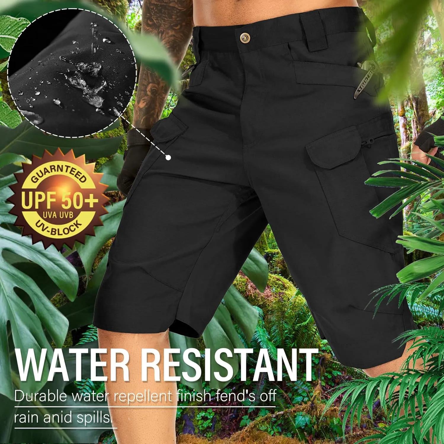 Jessie Kidden Mens Tactical Stretch Outdoor Cargo Shorts Wear Resistant Rip Stop Work Hiking Fishing Shorts