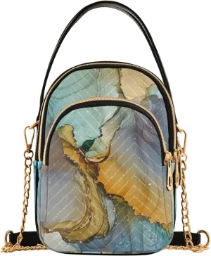 JIPONI Abstract Stylish Colorful Marble Fluid Quilted Crossbody Bag for Women, Small Cell Phone Bag Shoulder Handbags Purse with Leather Strap