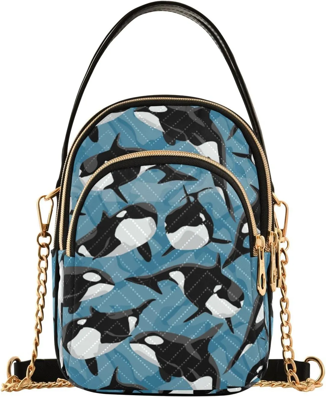 JIPONI Cute Black and White Killer Whale Quilted Crossbody Bag for Women, Small Cell Phone Bag Shoulder Handbags Purse with Leather Strap