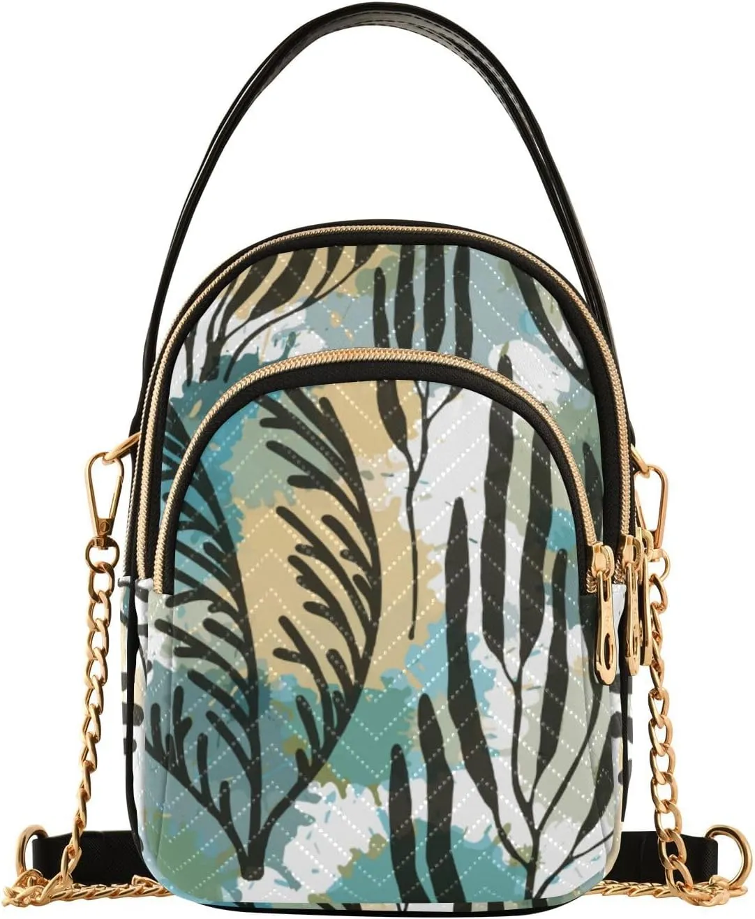 JIPONI Summer Tropical Coral Reef Quilted Crossbody Bag for Women, Small Cell Phone Bag Shoulder Handbags Purse with Leather Strap