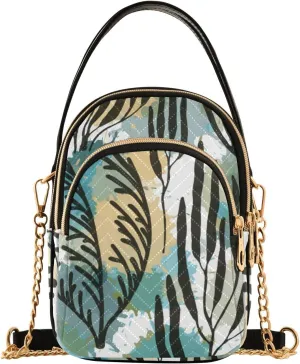 JIPONI Summer Tropical Coral Reef Quilted Crossbody Bag for Women, Small Cell Phone Bag Shoulder Handbags Purse with Leather Strap
