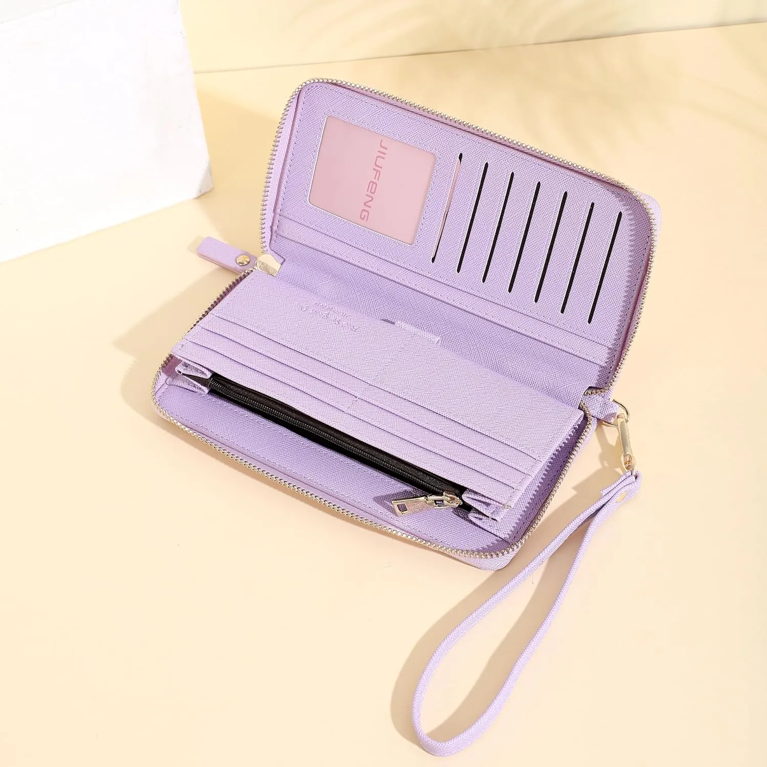 JIUFENG Women Long RFID Blocking Wallet Large Capacity Zipper Wristlet Purse Card Holder Cellphone Bag Fashion Clutches