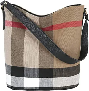 JOTHIN Tote Bag for Women Designer Handbags Canvas Plaid Purses and Handbags Bucket Bag Shoulder Bag(Black)