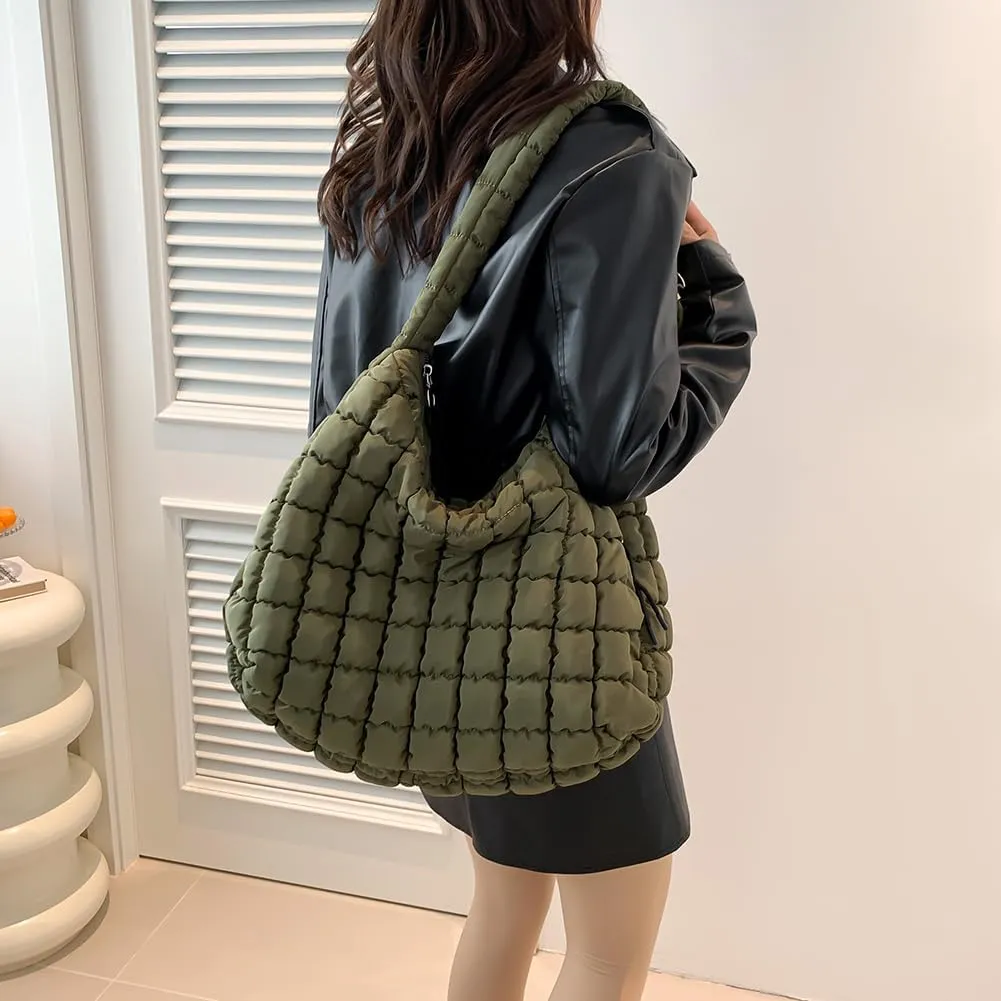 Juoxeepy Quilted Tote Crossbody Women's Puffy Hobo Bag with Padding