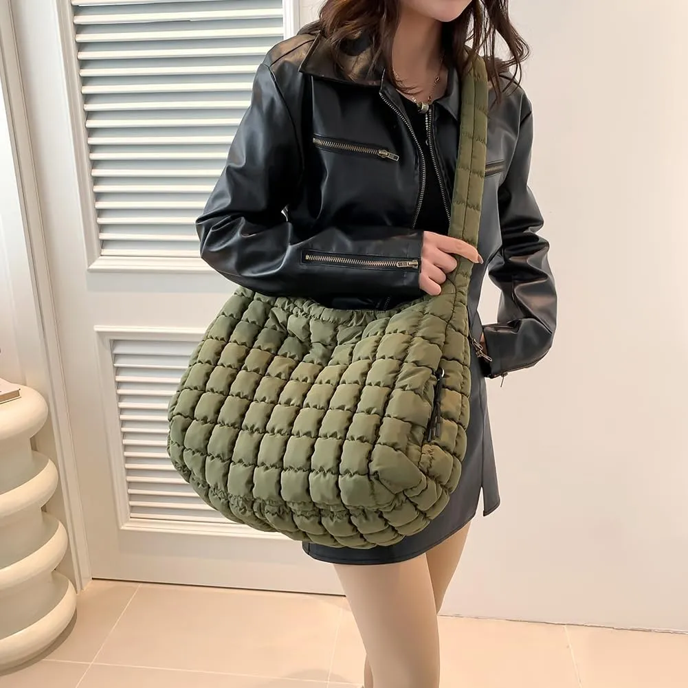 Juoxeepy Quilted Tote Crossbody Women's Puffy Hobo Bag with Padding