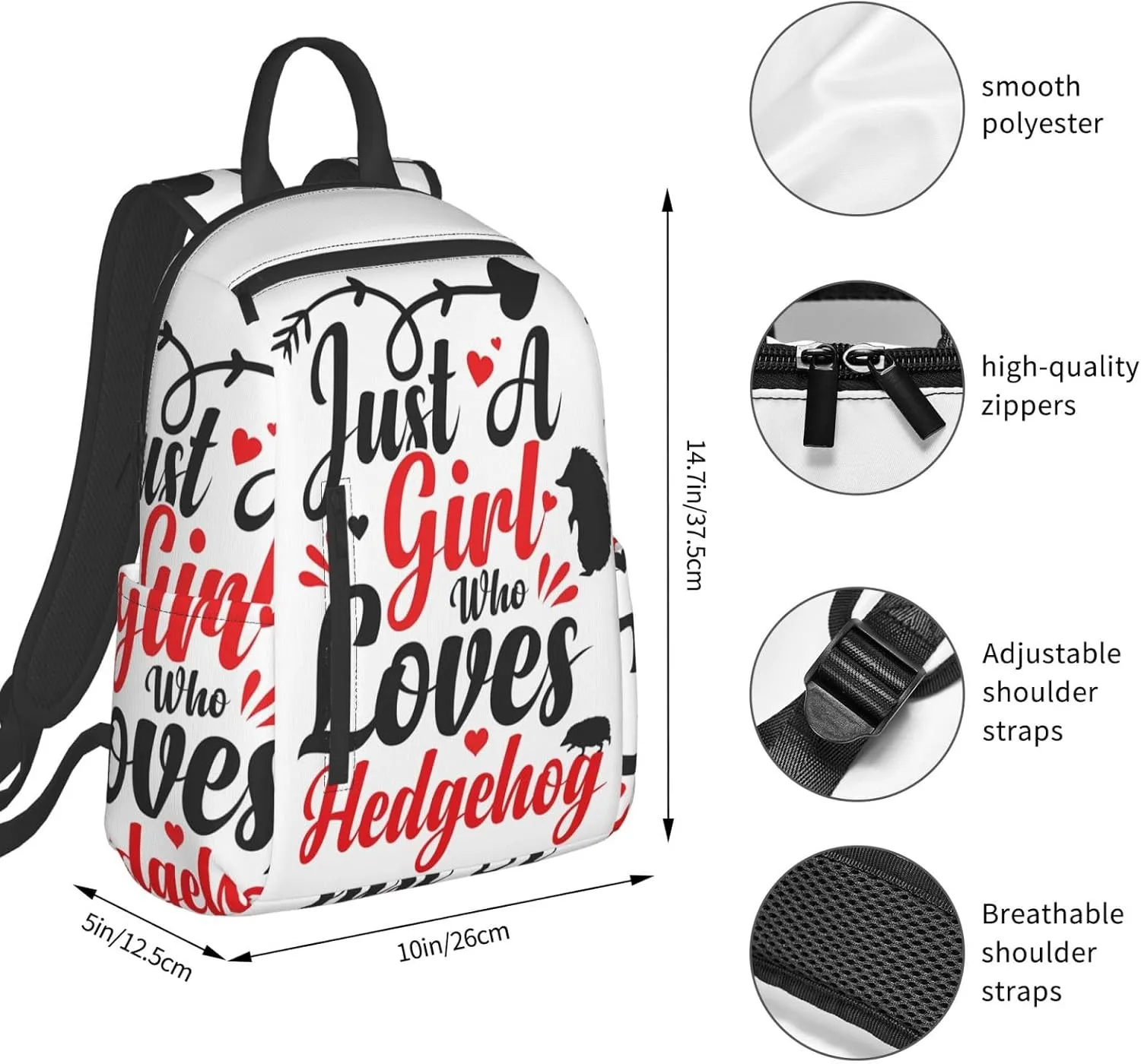 Just a Women Who Loves Hedgehog Travel Laptop Backpack Casual Backpacks Double Shoulder Daypack Notebook Rucksack Work Bags Sports Bag for Gym Hiking Camping Beach
