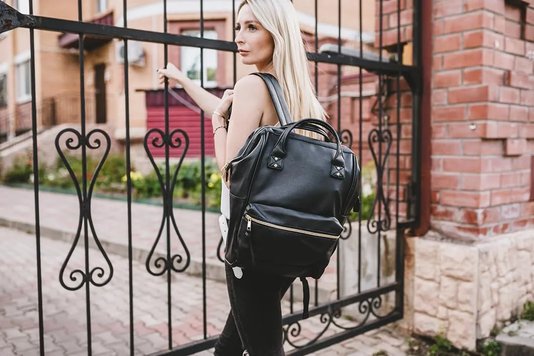 Kah&Kee Leather Backpack for Women and Men 16-inch Laptop Bag | Teacher Professional, Diaper Bag Backpack, Ideal for Work, School, Nursing, College & Travel (Black, Large)