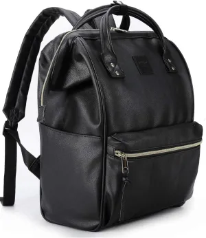 Kah&Kee Leather Backpack for Women and Men 16-inch Laptop Bag | Teacher Professional, Diaper Bag Backpack, Ideal for Work, School, Nursing, College & Travel (Black, Large)