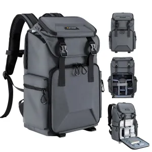 K&F Concept Camera Backpack, Hard Shell Camera Bag, Large Capacity Photography Backpack with 15.6" Laptop Compartment & Tripod Holder & Rain Cover, Bags for DSLR SLR Cameras and Accessories, Grey