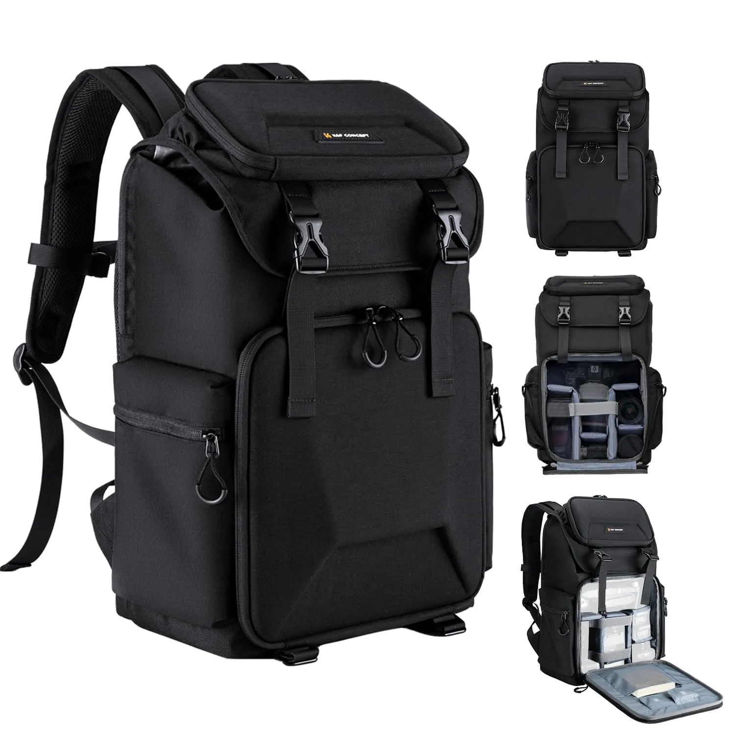 K&F Concept Camera Backpack, Hard Shell Camera Bag, Large Capacity Photography Backpack with 15.6" Laptop Compartment & Tripod Holder & Rain Cover, Bags for DSLR SLR Cameras and Accessories, Grey