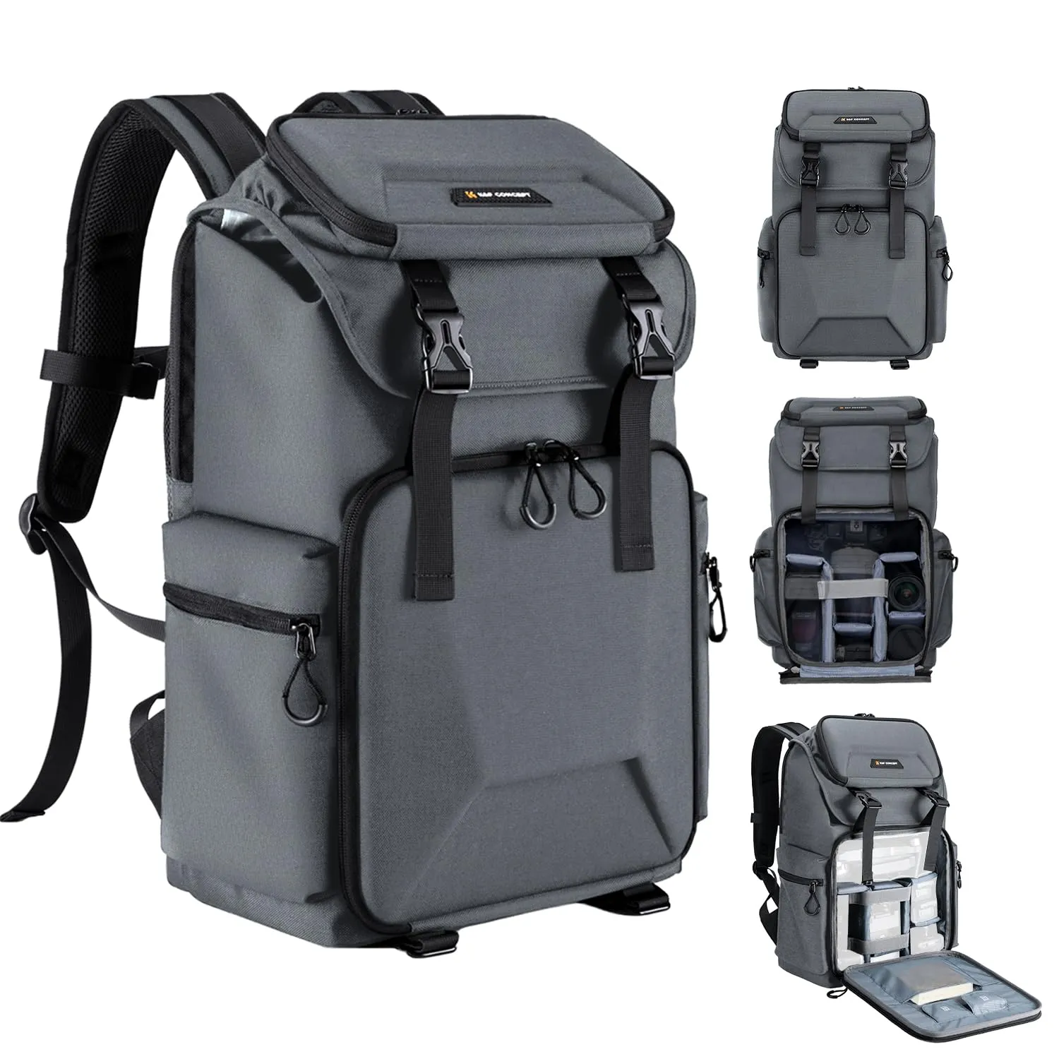 K&F Concept Camera Backpack, Hard Shell Camera Bag, Large Capacity Photography Backpack with 15.6" Laptop Compartment & Tripod Holder & Rain Cover, Bags for DSLR SLR Cameras and Accessories, Grey