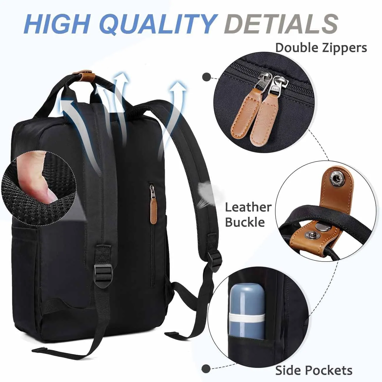Kasqo Backpack for Women Men, 15.6" Classic Laptop Bookbag with USB Charging Port for College Travel Work