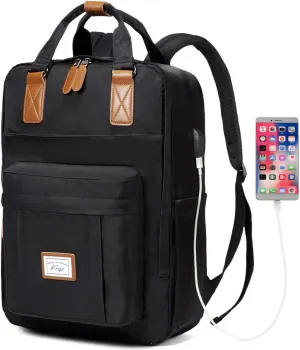 Kasqo Backpack for Women Men, 15.6" Classic Laptop Bookbag with USB Charging Port for College Travel Work