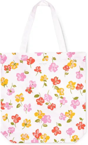 kate spade new york Canvas Tote Bag for Women, Cute Tote Bag for Work or Teacher, Canvas Beach Bag, Book Tote with Pocket, Spring Pansies