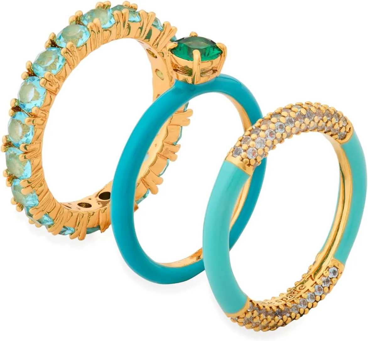 kate spade new york Hint Of Shimmer Stacking Ring Set, Green Multi/Gold, 9