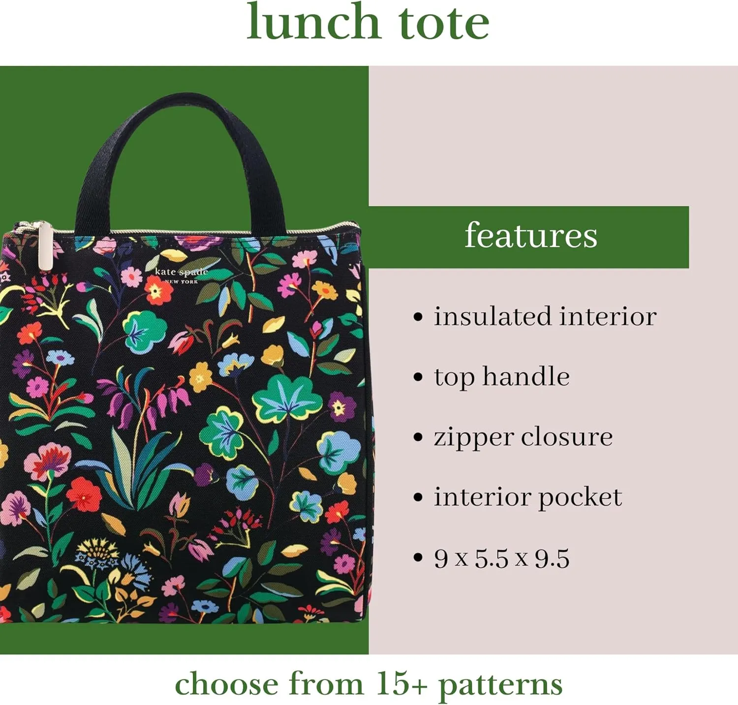 Kate Spade New York Portable Soft Cooler Lunch Bag, Thermal Tote with Silver Insulated Interior Lining and Storage Pocket, Autumn Floral