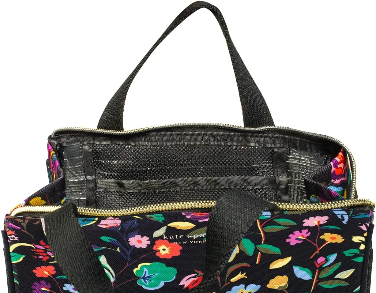 Kate Spade New York Portable Soft Cooler Lunch Bag, Thermal Tote with Silver Insulated Interior Lining and Storage Pocket, Autumn Floral