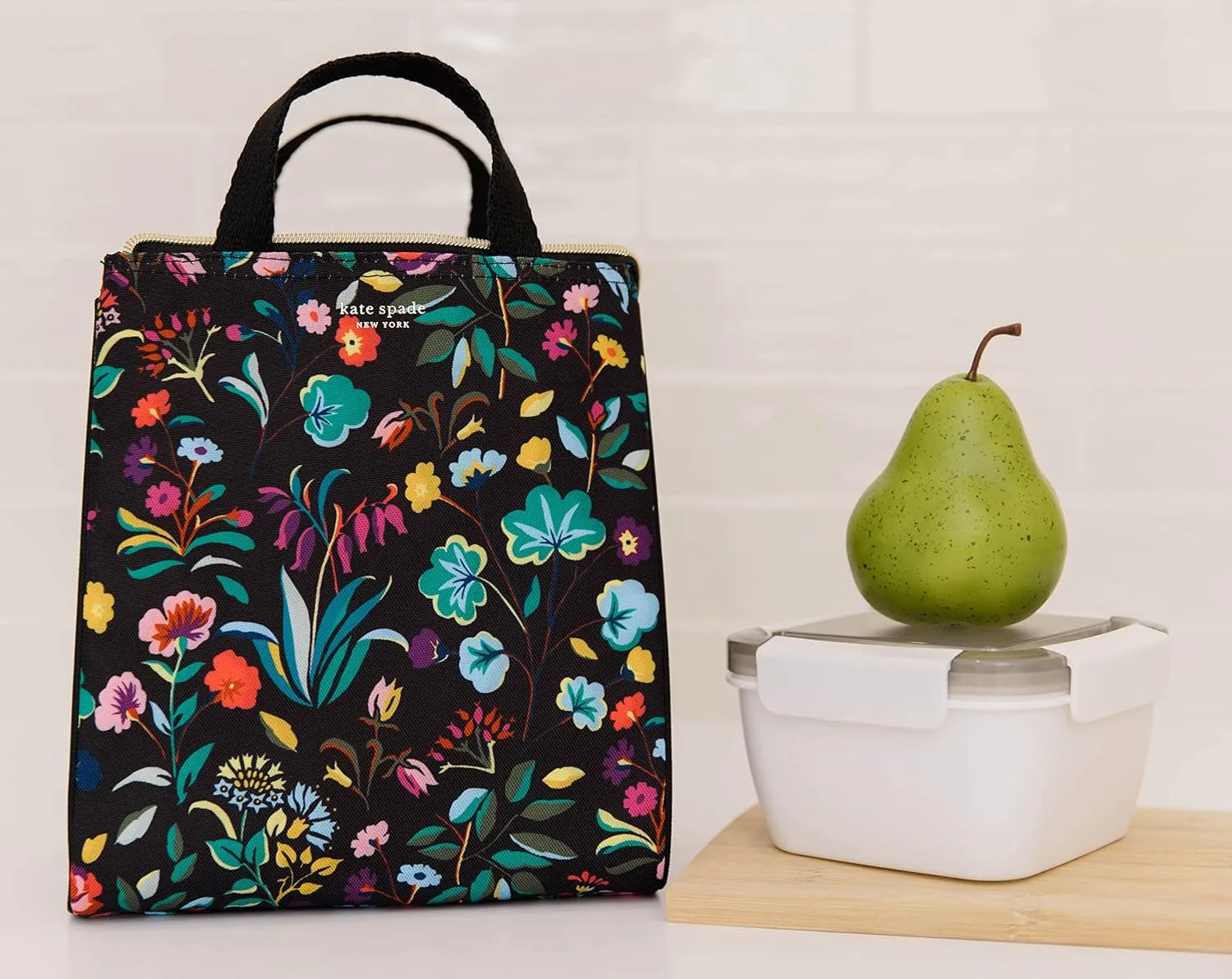 Kate Spade New York Portable Soft Cooler Lunch Bag, Thermal Tote with Silver Insulated Interior Lining and Storage Pocket, Autumn Floral
