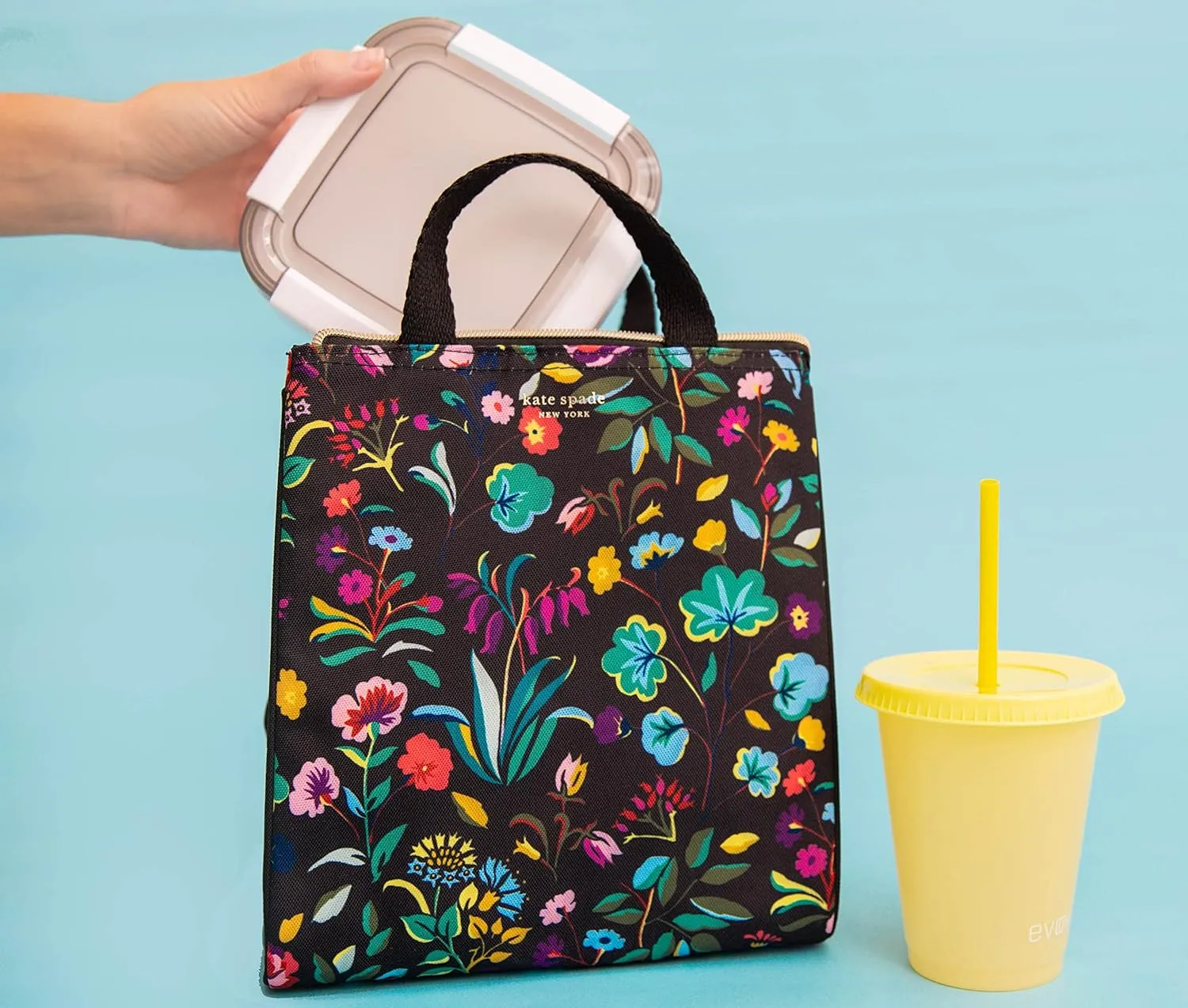 Kate Spade New York Portable Soft Cooler Lunch Bag, Thermal Tote with Silver Insulated Interior Lining and Storage Pocket, Autumn Floral