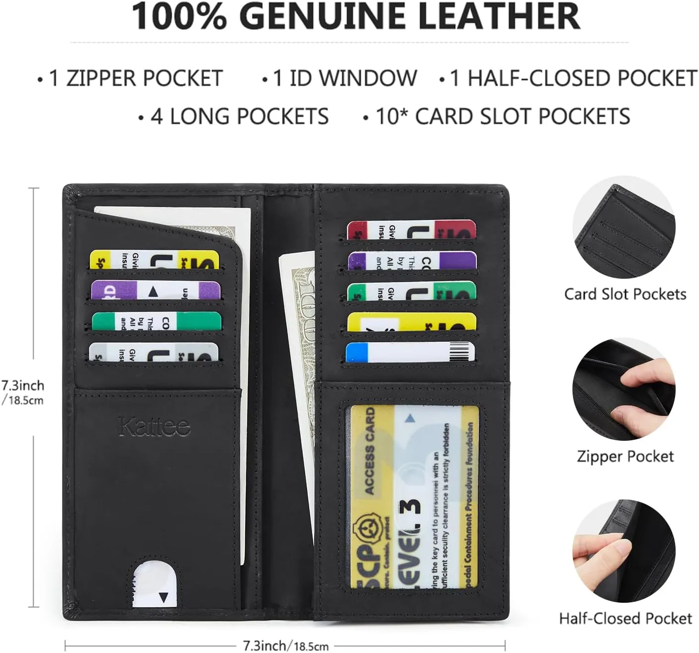 Kattee Men's Vintage Genuine Leather Long Wallet for Checkbook Credit Cards