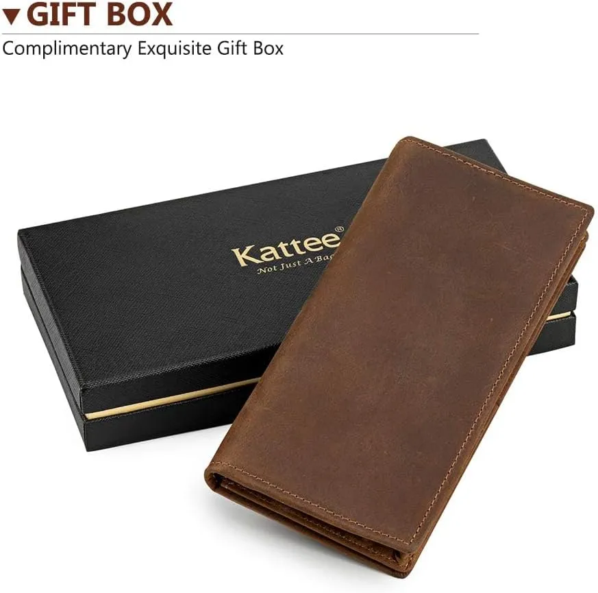 Kattee Men's Vintage Genuine Leather Long Wallet for Checkbook Credit Cards