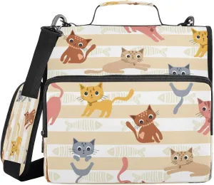 Kcldeci Cats in Different Poses Zipper Binder，500 Sheet Trapper Keeper Organizer 1.5inch 3 Ring Binder Bag with Shoulder Strap Expanding File Folder for School and Office