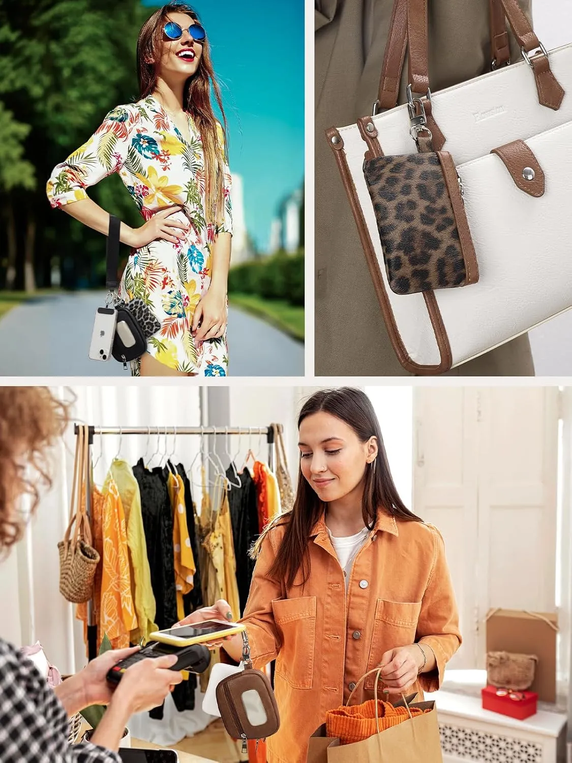 Keychain Wallet Mini Zip Around Dual Pouch Wristlet Detachable Coin Purse for Women and Men with Phone Tether Tab